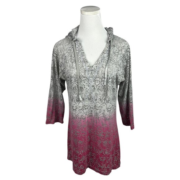 Beach Coverup Womens L Hoodie Ombre Lightweight Pink‎ Gray Pullover Shirt Top - Picture 1 of 10